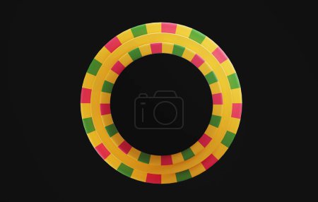 Photo for Abstract geometric black, african flag pattern on circle Black background color for copy space text. Black history month African American. Equality sign. 3d render illustratio - Royalty Free Image