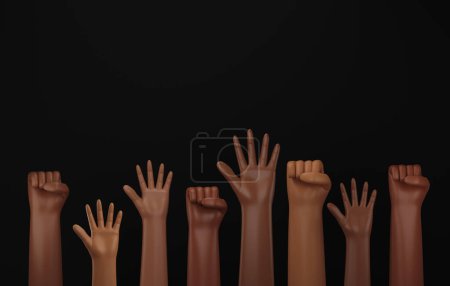 Photo for People raising their fists on black background Black history month, brown hands, african american, equality sign. 3d render illustration - Royalty Free Image