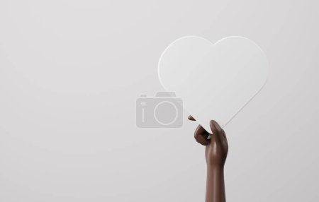 Black hand holding white heart sign on white background Showing love and friendship between people, anti-racism, equal rights. 3d render illustration.