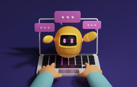 Foto de Robot amarillo con tecnología conversacional brillante con IA o Inteligencia Artificial Conversacional o Consulta en línea vía Chat AI, tecnología del futuro. ilustración de renderizado 3d. - Imagen libre de derechos