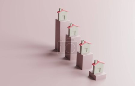 Photo for Economic downturn with showing falling house prices in recession-hit real estate market. Perfect for financial concepts and housing-related designs. 3D render illustration. - Royalty Free Image