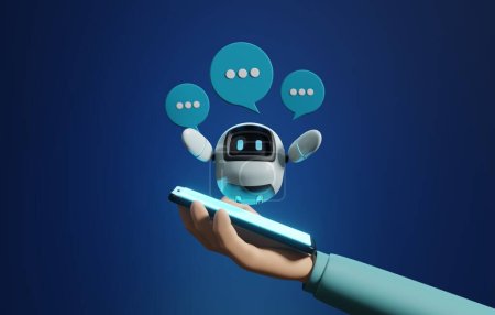 Photo for Explore digital frontier with an AI chatbot on smartphone. Futuristic advanced conversational technology and data exchange. 3D render illustration. - Royalty Free Image