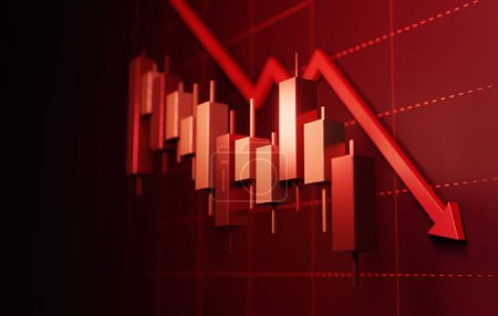 Falling stock chart representing an economic crisis and financial downturn concept. Perfect for business and finance-related projects. 3D render illustration.