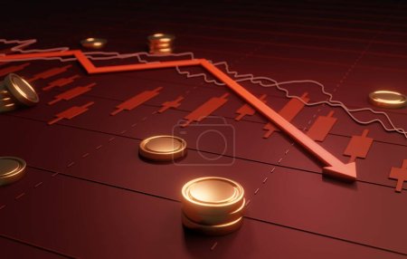 Falling stock chart representing an economic crisis and financial downturn concept. Perfect for business and finance-related projects. 3D render illustration.