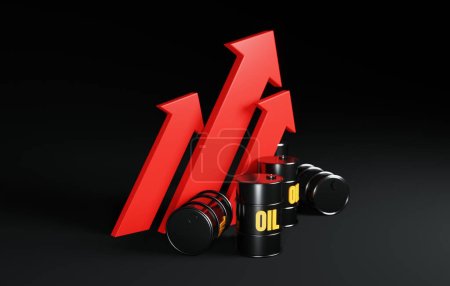 Die Ölpreise und ihre Auswirkungen auf die Energiewirtschaft in diesem auffallenden. Erforschen Sie die wachsende Nachfrage und ihre Auswirkungen auf die Benzinkosten weltweit. 3D-Darstellung.