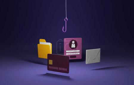 Photo for Cybercrime, phishing, and online scams. Uncover the dangers of digital theft and fraud. Protect your data with this vivid representation. 3D render illustration. - Royalty Free Image