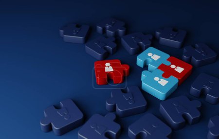Photo for Crafting Ideal Team Illustration highlights HR and personnel selection process, resembling jigsaw puzzle. Ideal for recruitment concepts. 3d render illustration. - Royalty Free Image