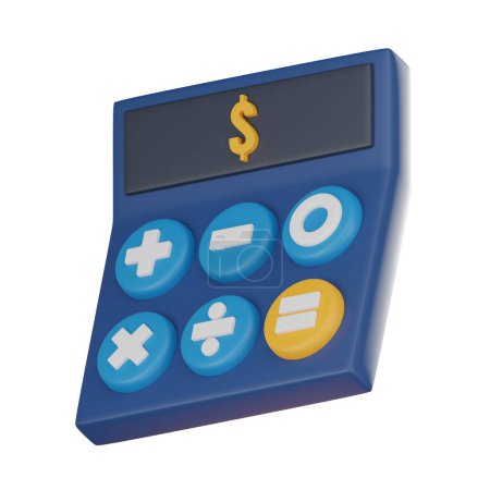 Calculadora, representación visual de la planificación financiera, cálculo del riesgo para transmitir conceptos de educación financiera, seguridad financiera y libertad financiera. Ilustración de representación 3D