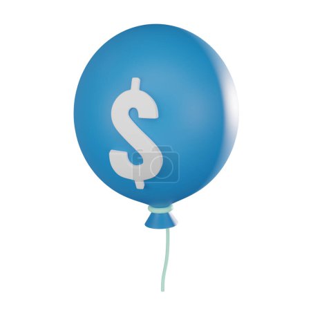 Ballon mit uns Dollar-Ikone, Inflation, steigende Preise, wirtschaftliche Abschwünge und finanzielle Herausforderungen. Ideal für die Vermittlung von Konzepten der Lebenshaltungskosten und Finanzplanung. 3D-Darstellung.