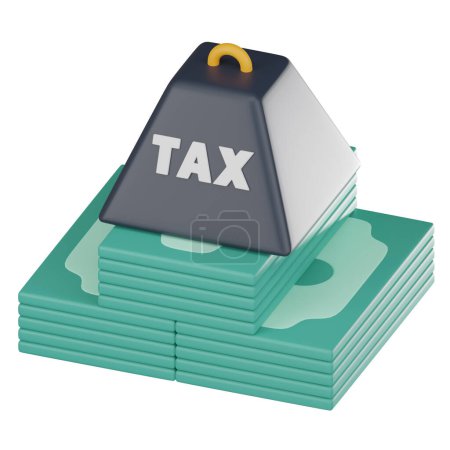 Steuerbelastungsschilder auf Dollarscheinen, ein Symbol für finanzielle Auswirkungen, Steuererhöhungen. Ideal für die Vermittlung von Konzepten zur Steuerminderung, Steuerplanung und steuerlichen Anreizen. 3D-Darstellung