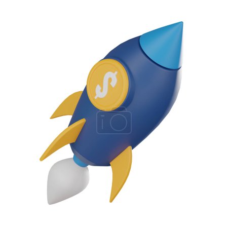 Rocket and money, financial empowerment, investment opportunities, navigating path to startup growth. Ideal for conveying concepts of financial planning, financial management. 3D render illustration