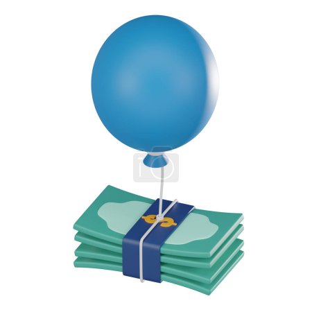 Balloon and banknote, inflation, rising prices, economic downturns, and financial challenges. Ideal for conveying concepts of cost of living, and financial planning. 3D render illustration.