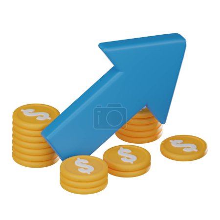 Arrow and coins, financial prosperity, investment opportunities, and navigating path to financial. Ideal for conveying concepts of portfolio management, financial well-being. 3D render illustration
