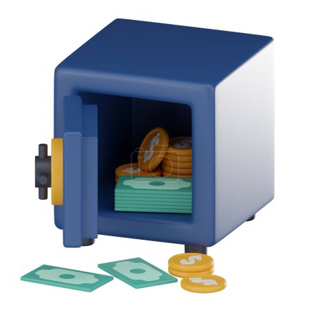Safe deposit box safeguarding valuables, minimizing financial risks, ensuring safety of your investments for financial institutions, security measures, and disaster recovery. 3D render illustration