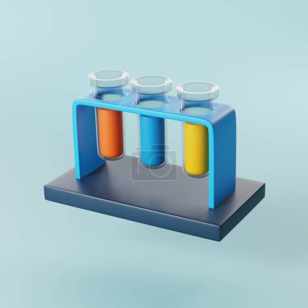 Education with this featuring colorful liquid filled test tubes. Perfect for science-related concepts, experimentation, and academic design projects. 3D render illustration