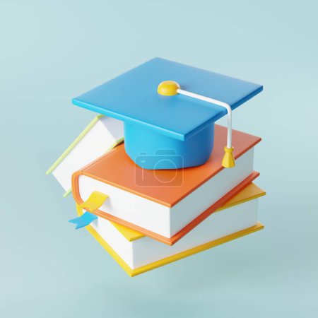 Photo for Celebrate scholarly success of graduation hat on book cover. Perfect for academic milestones, ceremonies, and education, themed designs. 3D render illustration - Royalty Free Image