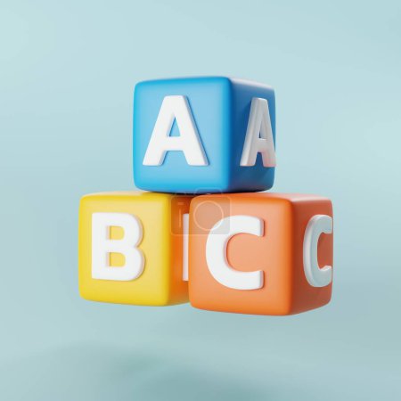 Téléchargez les photos : Education 3D ABC bloque un idéal pour l'apprentissage de la petite enfance. Parfait pour le matériel éducatif, les concepts préscolaires et l'éducation ludique. Illustration de rendu 3D - en image libre de droit