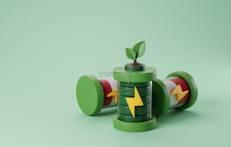 Featuring eco-friendly battery icon. Powerful symbol of sustainable energy, perfect for environmental concepts and technology designs. 3D  render illustration 