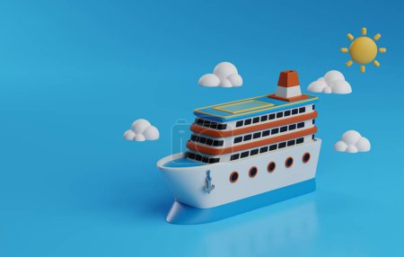 Kreuzfahrtschiff, Perfekt für die Vermittlung der Essenz der maritimen Reise und Urlaubsabenteuer. 3D-Darstellung