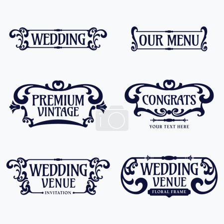 Illustration for Flourish frames for wedding label, banner, logo, emblem, menu, sticker and other design - Royalty Free Image