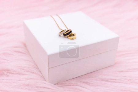 Photo for Necklace jewelry, Close up of a luxury style necklace on a pink background. An elegant necklace for women. - Royalty Free Image