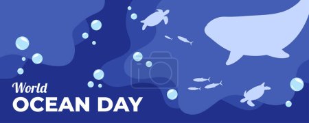 Téléchargez les illustrations : Journée mondiale de l'océan Bannière Contexte. Modèle de bannière horizontale de conception. Illustration vectorielle - en licence libre de droit
