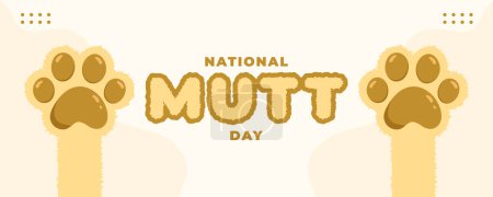 Illustration for National Mutt Day on 31 July Banner Background. Dog Paw Concept. Horizontal Banner Template Design. Vector Illustration - Royalty Free Image