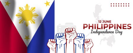 Illustration for Philippines Independence Day on 12 July Banner Background. Horizontal Banner Template Design. Vector Illustration - Royalty Free Image