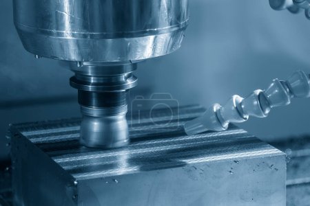 Photo for The CNC milling machine rough cutting the mold parts with indexable tool. The mold and die manufacturing process by CNC machining center. - Royalty Free Image