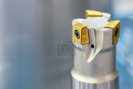 Photo for Close up scene the indexable milling tool and the arbor. The group of cutting tool for CNC milling machine. - Royalty Free Image