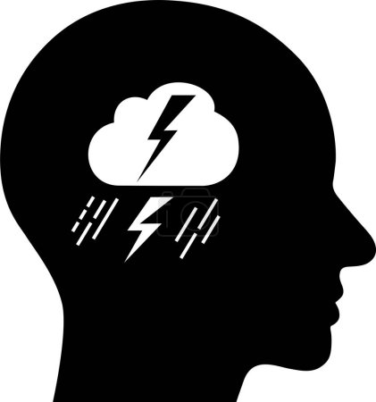 Téléchargez les illustrations : Icône vectorielle de la tempête dans le cerveau humain comme concept de remue-méninges et de dépression - en licence libre de droit