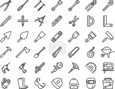 Eine Reihe von Linientool-Symbolen für Webdesign in der Bau- oder Wartungsindustrie