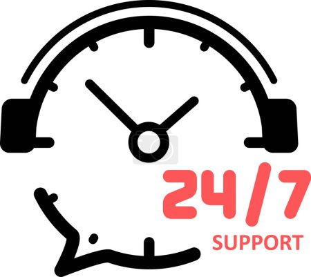 Téléchargez les illustrations : Icône d'un 24 heures par jour comme signe de soutien de jour et de nuit disponible - en licence libre de droit