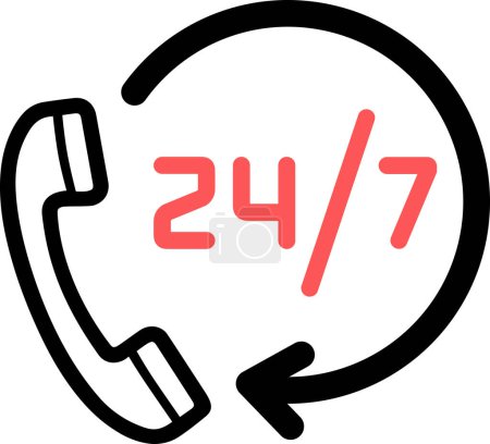 Icône d'un 24 heures par jour comme signe de soutien et de service