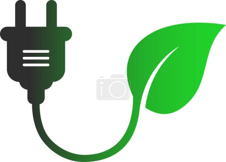 Téléchargez les illustrations : Symbole d'énergie verte comme fiche électrique avec feuille comme concept d'énergie innovante renouvelable - en licence libre de droit