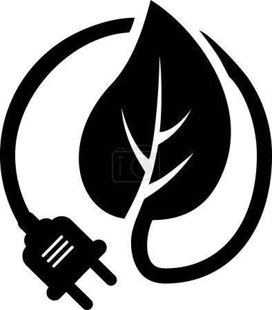 Téléchargez les illustrations : Symbole énergétique sous la forme d'un fil avec une prise de courant et une feuille comme concept d'énergie renouvelable - en licence libre de droit