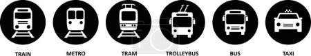 Bus, Straßenbahn, Obus, U-Bahn, Zug und Auto als Zeichen des städtischen Personenverkehrs