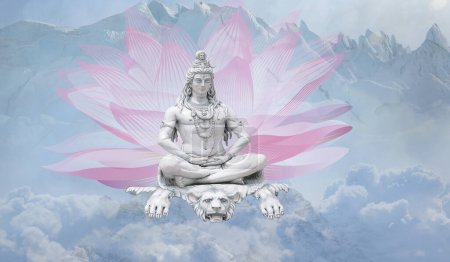 Téléchargez les photos : Seigneur Shiv avec des nuages, Dieu Mahadev illustration avec des nuages bleus - en image libre de droit