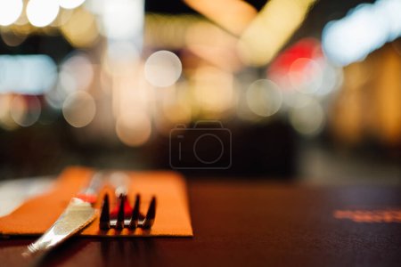 Blurred abstract background in restaurant with copy space. Serving and details in blurred bokeh background, concept catering