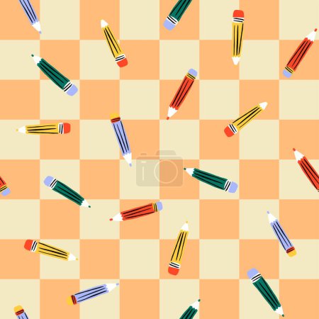 Illustration for BACK TO SCHOOL PENCIL PALS PENS STATIONERY DRAWING SEAMLESS REPEAT PATTERN VECTOR - Royalty Free Image
