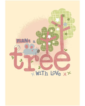 Illustration for Trees with mouse, Cute T-shirt design for kids, vector illustration. graphic Print designs for baby. Can be used for fashion print design, kids wear, girls clothes, poster, nursery wall decor, background and wallpaper - Royalty Free Image