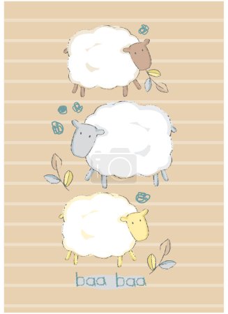 Illustration for Sheep, Cute T-shirt design for kids, vector illustration. graphic Print designs for baby. Can be used for fashion print design, kids wear, girls clothes, poster, nursery wall decor, background and wallpaper - Royalty Free Image