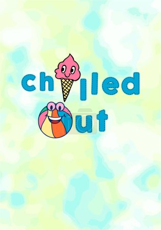 Illustration for ICE CREAM CHILLED OUT SLOGAN TIE DYE BALL GRAPHIC VECTOR - Royalty Free Image