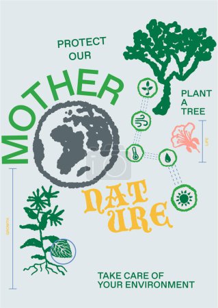 Illustration for PROTECT NATURE TREE PLANT ECO EARTH INFOGRAPHIC EDUCATION GRAPHIC PRINT VECTOR - Royalty Free Image