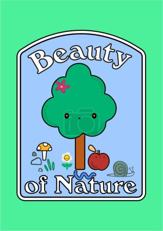 Illustration for BEAUTY OF NATURE SPRING SUMMER OUTDOOR TREE MUSHROOM APPLE SNAIL FLOWER APPLE GRAPHIC VECTOR - Royalty Free Image