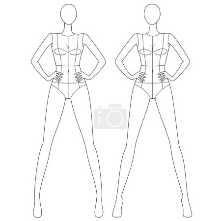 Illustration for FEMALE WOMEN CROQUIS FRONT BACK SIDE POSES VECTOR SKETCH - Royalty Free Image