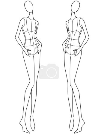 FEMALE WOMEN CROQUIS FRONT BACK SIDE POSES VECTOR SKETCH