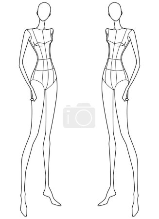 Illustration for FEMALE WOMEN CROQUIS FRONT DIFFERENT SIDE POSES VECTOR SKETCH - Royalty Free Image