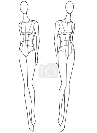 FEMALE WOMEN CROQUIS FRONT DIFFERENT SIDE POSES VECTOR SKETCH