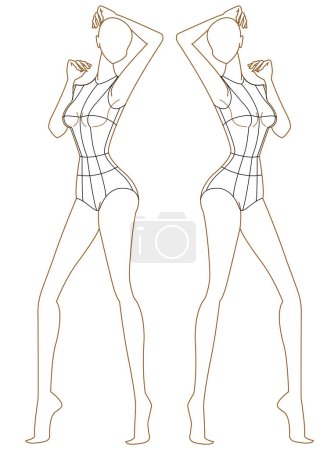FEMALE FRAUEN CROQUIS FRONT DIFFERENT SIDE POSES VECTOR SKETCH